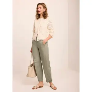 Mint Velvet Khaki Barrel Leg Chino Trousers